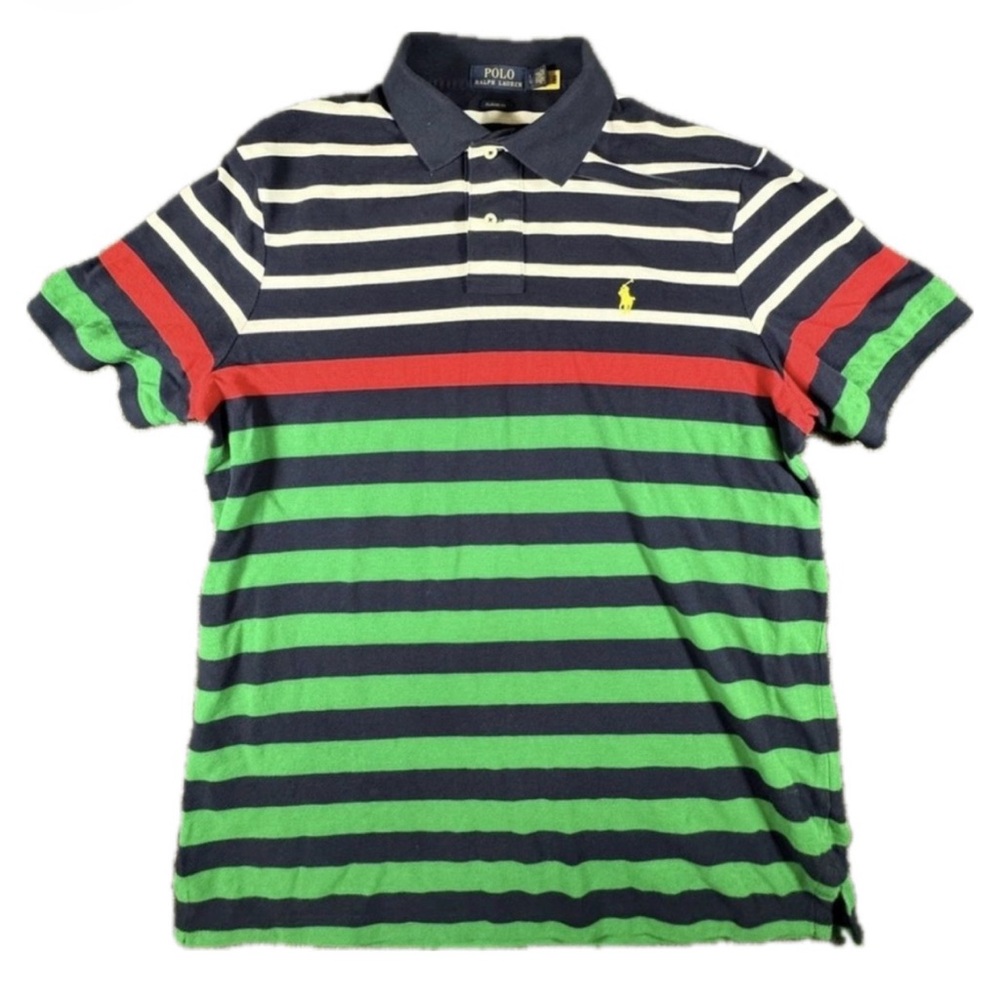 Polo by Ralph Lauren Navy, Green & Red Striped Men’s Polo Shirt - Picture 2 of 2